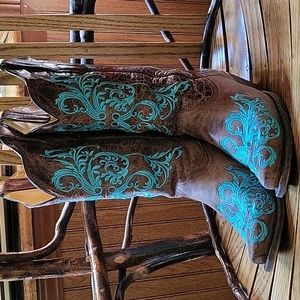 Corral Dahlia Cowboy Boots Brown/Turquoise Size 7M